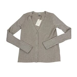A New‎ Day Womens Cardigan Sweater Size S Ribbed Knit Button Front Tan/Beige
